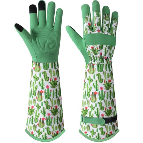 Gardening Gloves for Women, Long Garden Gloves with Grip, Thorn-Proof, Gift - color: Green - Cactus