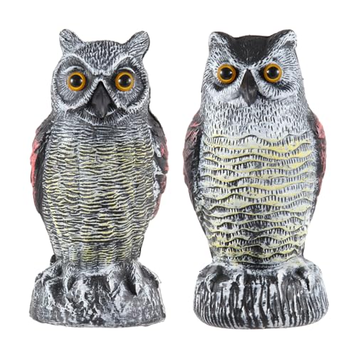 Hedoc 2 Pack Fake Owl Decoys to Scare Birds Away, Great Horned Owl Bird Deterrents, Nature Scarecrow Plastic Pest Repellent, Garden Decor and Yard Decoration for Gardens and Rooftops - style: Great Horned Owl