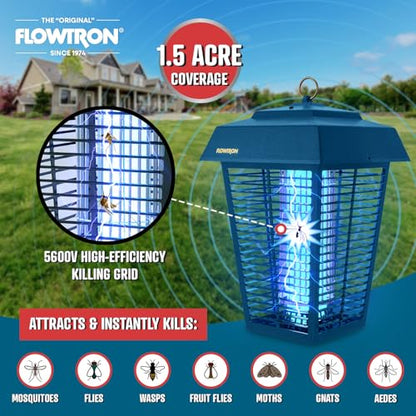 Flowtron Bug Zapper, 1.5 Acre Outdoor, Two 40W UV Bulb, 5600V Zap, Blue - color: Blue