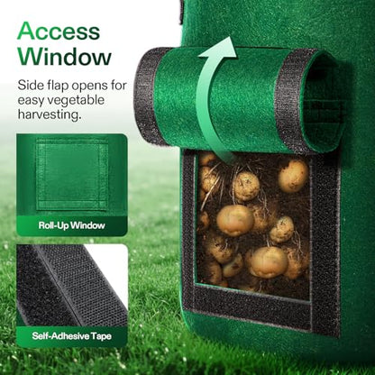 VIVOSUN 5-Pack 7 Gallon Potato Grow Bags, Roll-up Harvest Window - color: Green, size: 7 Gallon