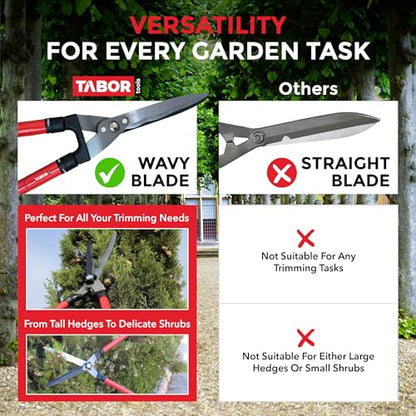 TABOR TOOLS B212A 25″–33″ Telescopic Hedge Shears with Wavy Blade and Extendable Steel Handles. Extendable Manual Hedge Clippers for Trimming Borders, Boxwood, and Tall Bushes. - style: B212A Extendable Hedge Shears
