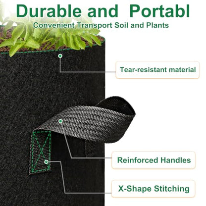 JERIA 12-Pack 10 Gallon Grow Bags, 300G Thickened Nonwoven Garden Pots,Heavy Duty Fabric Pots with Reinforced Handles - size: 10 Gallons