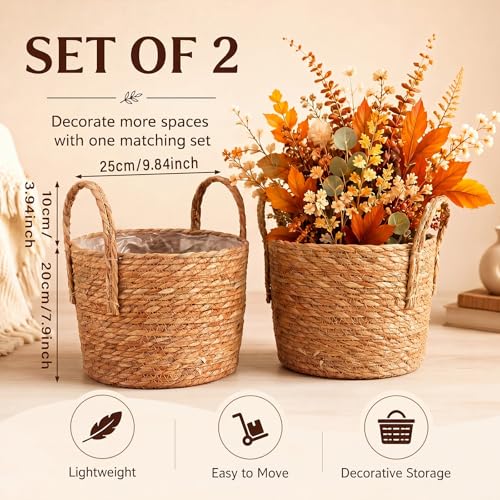 Novabright 2 Pcs Fall Woven Basket Planter, Wicker Planter, 12'', Natural - size: 12''