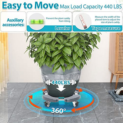 VANCASTLE Plant Caddy Plant Stand with Wheels, Heavy Duty Plant roller base 15-22 Inch Adjustable，Palnt Wheel Base 440 LBS, Large Potted Planter Cart Dolly for Flower Mover, Gray, 2 Pack - color: Grey, size: 2