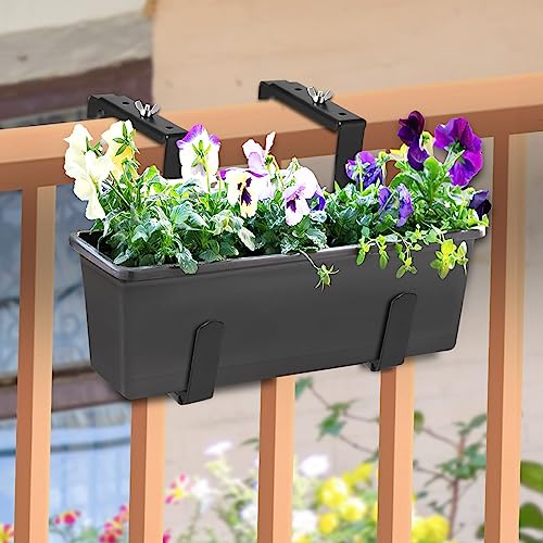 VIVIKEN Planter Box Brackets, Adjustable Flower Brackets for Deck Railing - size: 4 Pack Black No Drill