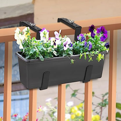 VIVIKEN Planter Box Brackets, Adjustable Flower Brackets for Deck Railing - size: 4 Pack Black No Drill