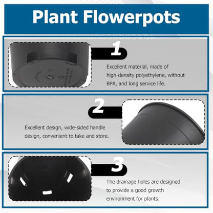 Planter Nursery Pots 0.74 Gallon Pots for Plants, Injection Molded Plastic Nursery Pots, Plant Container 0.74 Gal 10-Pack - color: Black, size: Round-7inch-10pcs