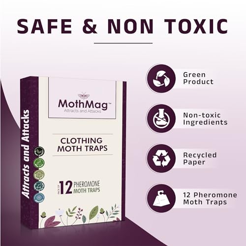 MothMag Moth Traps for Clothes, Closets, Fabrics, and Carpets, Clothes Moth Traps, Closet Moth Traps, Clothing Moth Pheromone Traps (12 Pack)