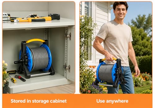 Portable Garden Hose Reel, Quick Rewind Hose Reel Organizer for Water Hose, Lightweight & Durable Hose Storage Cart with Handle, Ideal for Yard Watering, Car Washing, Patio & Outdoor Use