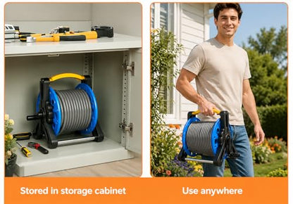 Portable Garden Hose Reel, Quick Rewind Hose Reel Organizer for Water Hose, Lightweight & Durable Hose Storage Cart with Handle, Ideal for Yard Watering, Car Washing, Patio & Outdoor Use