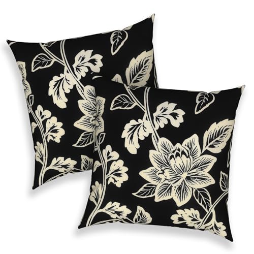 Outdoor 16x16 Inch Throw Pillow Covers Set of 2, Covers ONLY, All Weather Square Pillow Cases, Patio Cushion Pillow of Home Furniture Use, Elegant Vines Black - color: Elegant Vines Black, size: 16" x 16" (Pack of 2)