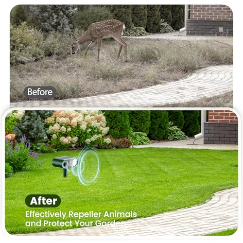 2026 Upgraded Ultrasonic Solar Animal Repellent Outdoor, Deer Repellent Devices Outdoor, Cat Repellent Waterproof with Motion Sensor Flash Light, Repels Squirrel, Deer, Raccoon for Yard