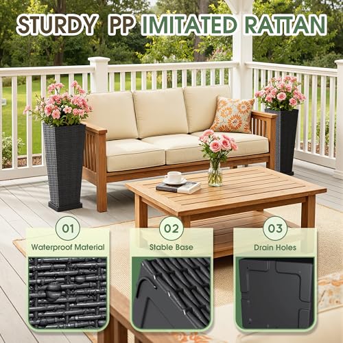 Greesum Set of 2 Tall Plastic Planters with Saucer, 23 Inch, Black - color: Black, size: 23" with Tray
