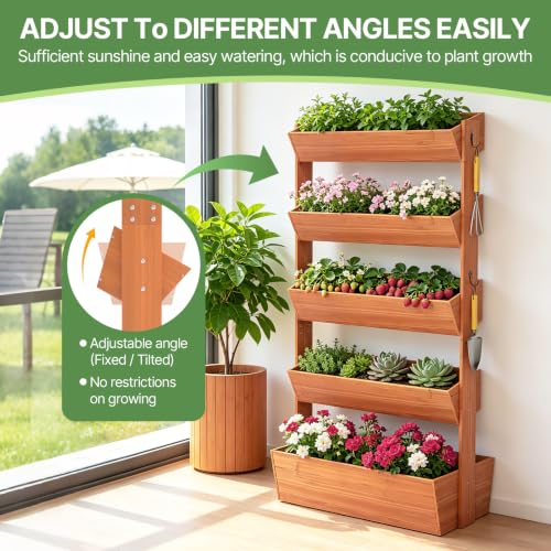 Suteck Raised Garden Bed, 5 Tier Vertical Wooden Planter Box - size: 5 Tier