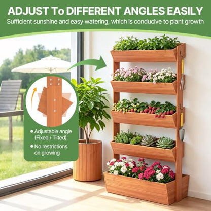 Suteck Raised Garden Bed, 5 Tier Vertical Wooden Planter Box - size: 5 Tier