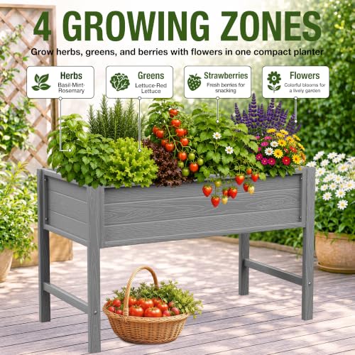 YEFU 48" Raised Garden Bed with Legs, HIPS Outdoor Garden Bed, Grey - color: Gray, size: 48"×24"×30"