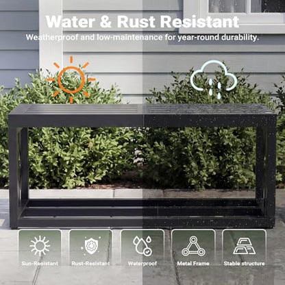 37" Outdoor Storage Bench, HDPE Seat, Steel Frame, Tree - style: small - Tree of Life
