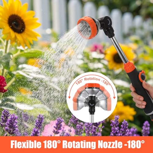 Hushee 2 Pack 18.5" Metal Watering Wand, 180° Swivel Garden Hose Nozzle with 8 Spray Patterns, Water Hose Wand with Thumb Control, Heavy Duty Sprayer Nozzle for Hanging Baskets Shrubs Plants Car