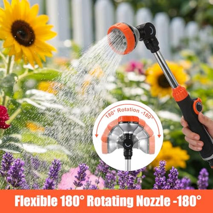 Hushee 2 Pack 18.5" Metal Watering Wand, 180° Swivel Garden Hose Nozzle with 8 Spray Patterns, Water Hose Wand with Thumb Control, Heavy Duty Sprayer Nozzle for Hanging Baskets Shrubs Plants Car