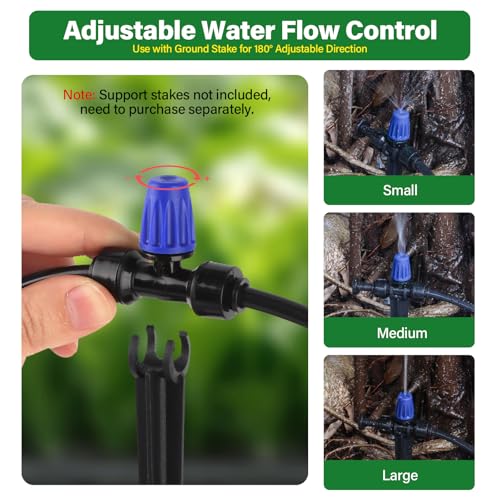 Kalolary 30Pcs Push-to-Fit Drip Irrigation Spray Emitters for 1/4" Tubing - size: 1/4” Push-to-Connect Tee- Misting- 30P Blue