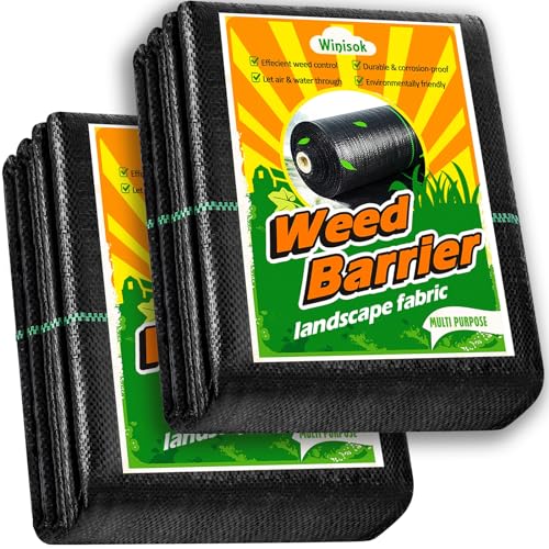 Winisok 3FT x 100FT Weed Barrier Landscape Fabric, 3.2oz Weed Control Geotextile Garden Cloth, Heavy Duty Breathable Mulch Ground Cover Black Mat for Backyard Landscaping Farming (2 Pack 3FT x 50FT) - size: 3FT x 100FT