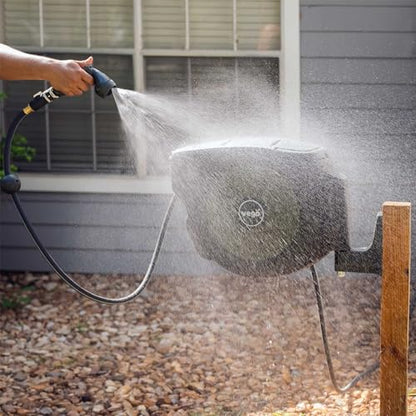 Garden Hose Reel Retractable 1/2" x 65ft Wall Mounted Hose Reel Automatic Rewind, Any Length Lock with 9 Patterns Sprayer Nozzle, Quick Connector and Adjustable shot Nozzle-Seaweed Green - color: Seaweed Green, size: 65ft