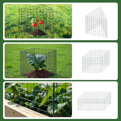 6 Sets of DIY Metal Plant Protectors from Deer, Garden Fencing Animal Barrier Size 11.8 * 12.9 inches, Mesh Plant Cage Chicken Wire Cloche for Plants with Stakes and Nylon Cables - size: 6 Sets