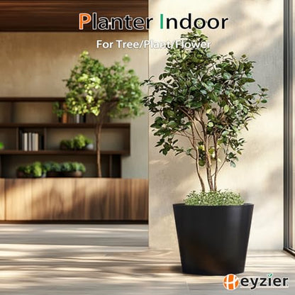 Heyzier Wide Planters for Outdoor Plants, Extra Large Indoor Flower Pots for Garden, Front Porch, Patio - Round Resin Planter Set of 2 (Black, 16" D x 13" H) - size: 16" D x 13" H