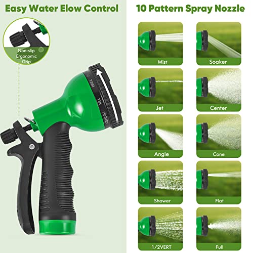 Unywarse Garden Hose 100FT Metal Water Hose with 10 Function Nozzle No-Kink - size: 100ft