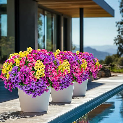 AXYLEX Artificial Pansies Outdoor, 16 Bundles Fake Plants (Yellow Mix) - color: Mixed, 4 Colors Red Pink Purple Yellow