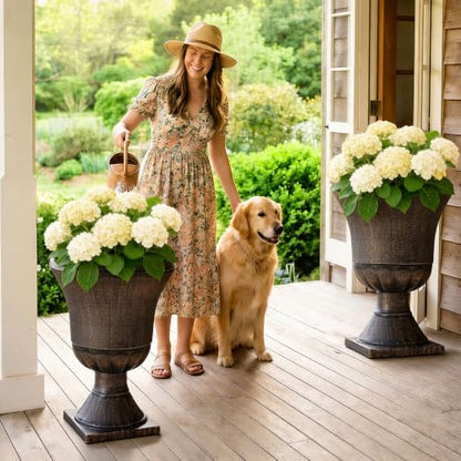 22" Tall Urn Planters Set of 2 Large Flower Pots, Antique Bronze - color: 22"-antique Bronze