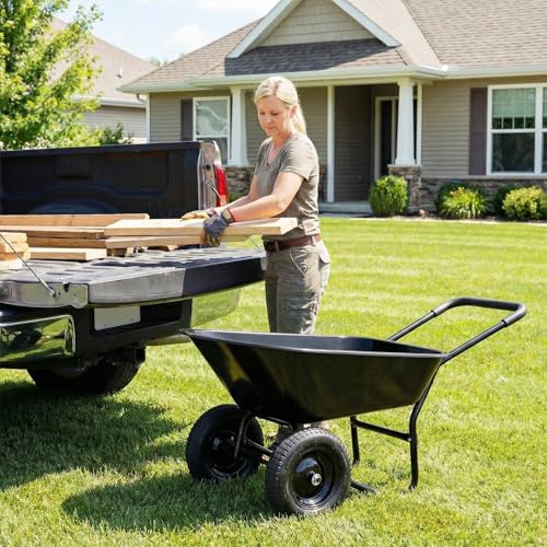 IRONMAX Dual-Wheel Wheelbarrow with All-Terrain Wheels, 220LBS, Black - color: Black