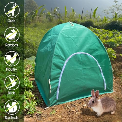 Plant Covers Freeze Protection, Rifny 23 x 23 x 23 inch Shrub Rose Bush Covers for Winter Outdoor Plants, Frost Cloth with Zipper Steel Stakes Protecting Potted Plants from Deer Rabbit Chicken (2 PCS)