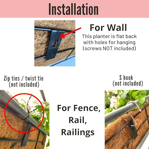 LaLaGreen Balcony Wall Planter (24 in, 2 Pack) Black Coco Liner Trough Box - size: 24" (61cm) x 2 Pack