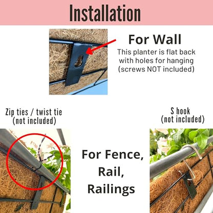 LaLaGreen Balcony Wall Planter (24 in, 2 Pack) Black Coco Liner Trough Box - size: 24" (61cm) x 2 Pack