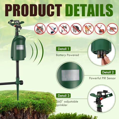Qualirey Motion Activated Sprinkler Motion Activated Cat Deterrent Deer Repellent Animal Deterrent Devices for Garden Outdoor Need 3/4 Inch Hose Quick Coupler（Not Included）(2 Pack)