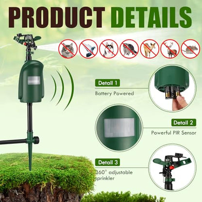 Qualirey Motion Activated Sprinkler Motion Activated Cat Deterrent Deer Repellent Animal Deterrent Devices for Garden Outdoor Need 3/4 Inch Hose Quick Coupler（Not Included）(2 Pack)