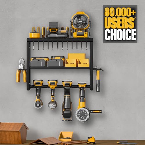 Metal Power Tool Organizer Wall Mount with Charging Station Shelf - size: 16" 4 Slots