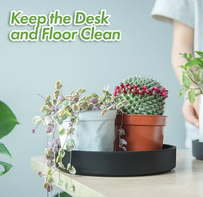 Phoenix Vine 8 Inch Plastic Plant Saucer Water Drip Tray, Heavy Sturdy Round Plant Drainage Tray for Indoors Outdoor, Set of 2, Matte Black, 21-TY-8B-2 - size: 8"