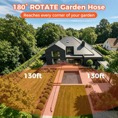 Upgraded Retractable Garden Hose Reel 1/2" x 130 ft 9 Pattern Nozzle Any Length Lock Wall-Mounted Automatic Slow Return 180° Swivel UV Resistant Heavy Duty Hose Reels for Outside