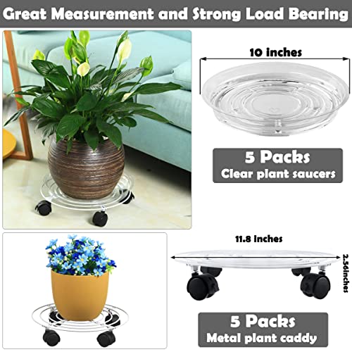 5 Packs Metal Plant Caddy with Locking Wheels 11.8 Inches Heavy-duty Wrought Iron Rolling Plant Stands with Casters Plant Dolly Plant Roller Base for Indoor and Outdoor Plant Pot Movers Saucers White - color: White
