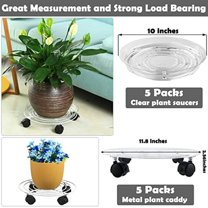 5 Packs Metal Plant Caddy with Locking Wheels 11.8 Inches Heavy-duty Wrought Iron Rolling Plant Stands with Casters Plant Dolly Plant Roller Base for Indoor and Outdoor Plant Pot Movers Saucers White - color: White