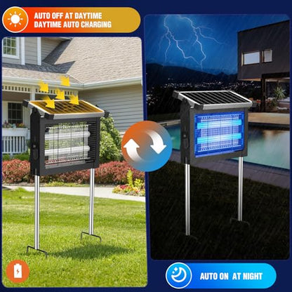 2‑in‑1 Solar Bug Zapper Outdoor, Electric Mosquito Killer Insect Trap - color: Black