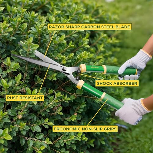 Miracle-Gro 21 in. Hedge Shears – Lawn and Yard Tool with Sharp Carbon Steel Blades, Comfort Grip Handles, and Lightweight Design for Shaping/Trimming Hedges, Shrubs, and Bushes - style: Hedge Shears 21"
