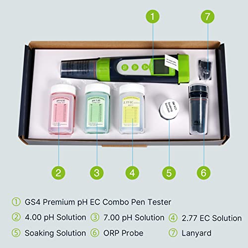 Apera Instruments GroStar Series GS4-P pH/EC/500ppm/700ppm/ORP 6-in-1 Combo Pen Tester Kit with Replaceable Double-Junction pH/EC Probe and ORP Probe for Hydroponics Water Quality Testing, Gen II - style: pH/EC/ppm+ORP