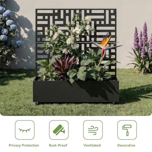 Metal Raised Garden Bed with Trellis and Wheels, 47"x47"x16" (Black-Street) - color: Black-street, size: 47"x47"x16"