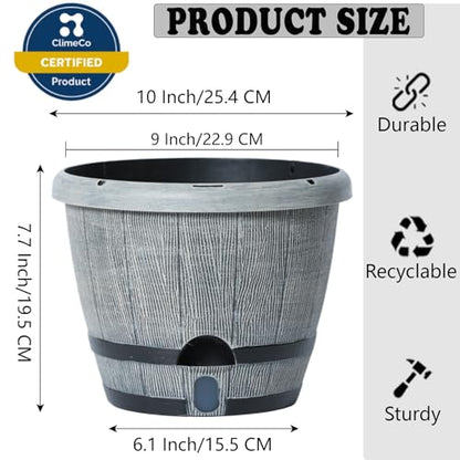 Sun-E 10" Self-Watering Whiskey Barrel Planter 3 Pack for Indoor Outdoor - color: White Wooden Grain