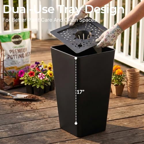 KOL Planters for Outdoor Plants, 20 Inch Tall Black Plant Pots, 2 Pack - color: Black, size: 20 Inch Tall