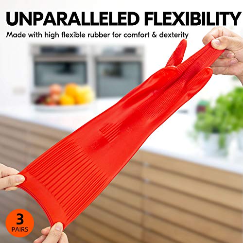 Vgo... Latex Reusable Cleaning Gloves,Long Sleeve Kitchen Gloves(RB2143) - color: Red, size: Small