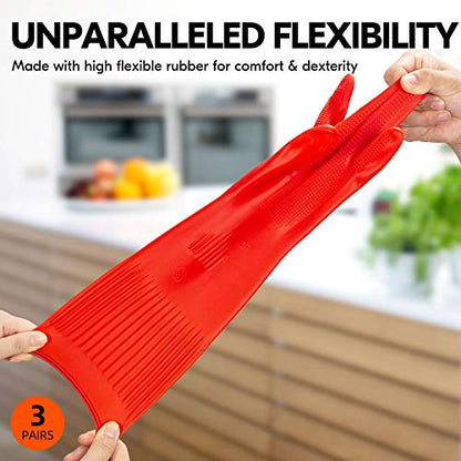 Vgo... Latex Reusable Cleaning Gloves,Long Sleeve Kitchen Gloves(RB2143) - color: Red, size: Medium